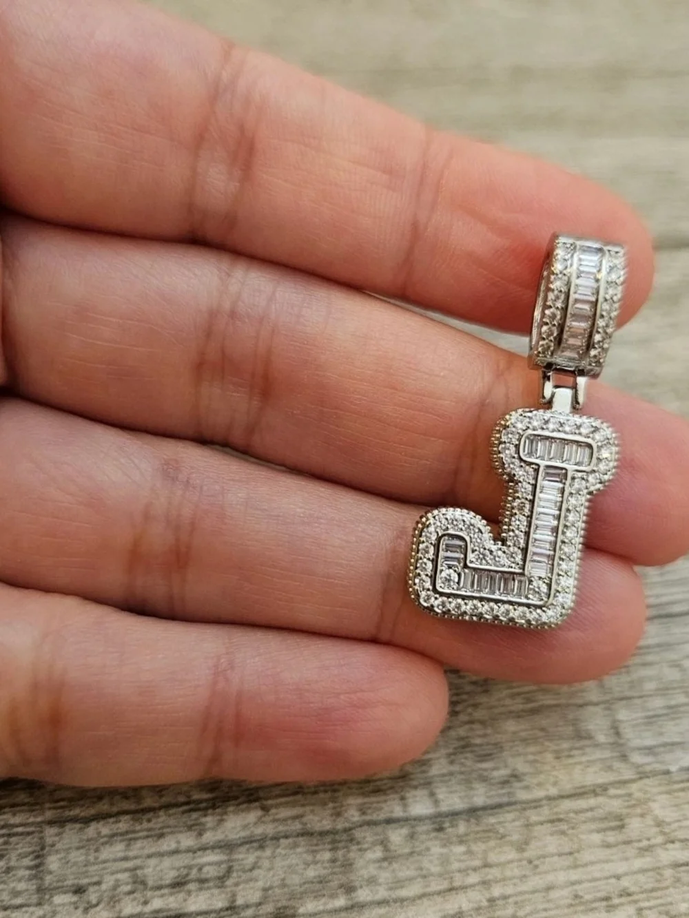 Sterling Silver Pavé Initial 'J' Pendant Necklace Charm - Picture 2 of 2